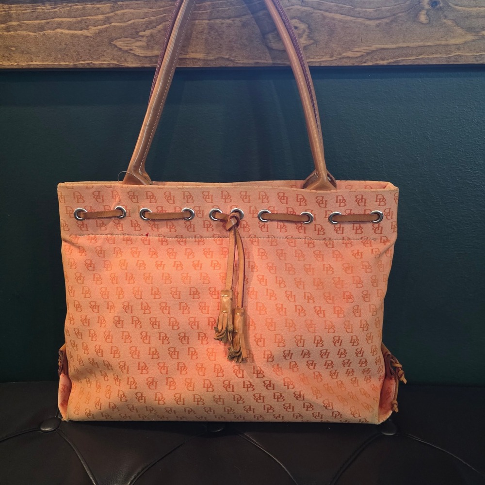 Dooney & Bourke Vintage Monogram Canvas Tassel Tote Bag Orange Large